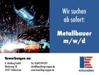 Die K. Köchling GmbH sucht ab sofort Metallbauer (m/w/d).