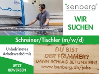 Die Firma Isenberg Display sucht Schreiner / Tischler zum nächstmöglichen Termin.