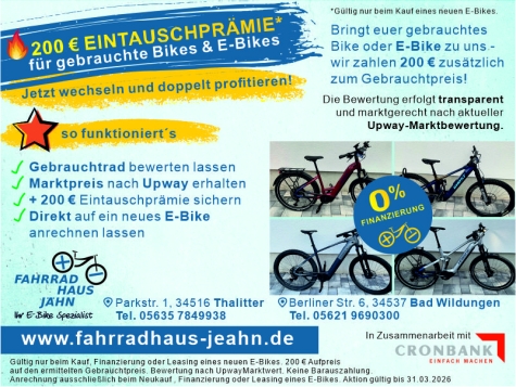 200 Euro Eintauschprämie für ein gebrauchtes Bike 