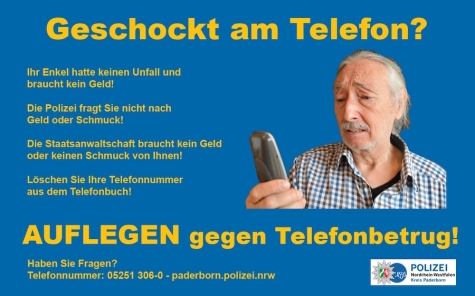 Mit der Kampagne „Geschockt am Telefon?“ warnt die Polizei im Kreis Paderborn im Jahr 2026 vor dreisten Betrügern, die Seniorinnen und Senioren mit Schockanrufen um ihr Erspartes bringen wollen.