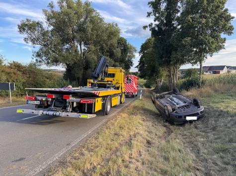 Am 6. September 2025 überschlug sich auf der Kreisstraße 55 ein VW Golf.
