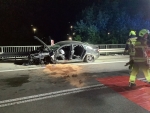 Bei dem Alleinunfall am 10. Mai 2026 wurden auf dem Zubringer von der B 64 zur B 1 vier Insassen eines Audis verletzt.