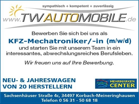 TW Automobile sucht neue Kfz-Mechatroniker (m/w/d).