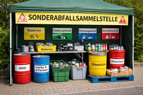 Das Schadstoffmobil nimmt Sonderabfälle entgegen, Privathaushalte können Kleinmengen kostenlos abgeben.