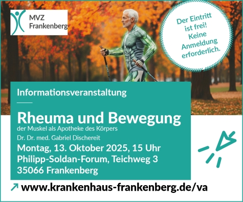 Am 13. Oktober 2025 bietet das Kreiskrankenhaus Frankenberg eine Informationsveranstaltung an.