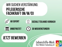 Lebenshilfe-Werk Kreis Waldeck-Frankenberg e.V. sucht pflegerische Fachkräfte (m/w/d)