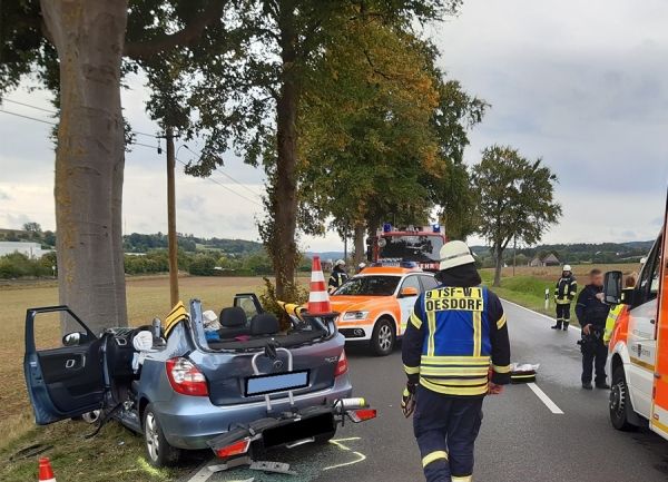 Ein schwerer Verkehrsunfall ereignete sich am Montagnachmittag (26. September 2022) auf der Bundesstraße 7 zwischen Westheim und Scherfede.