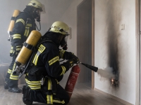 Ein Atemschutztrupp löschte den Brand gezielt mit einem CO2-Löscher ab.