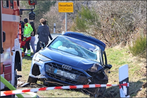 Der Pkw wurde beim Aufprall auf den Strommast und dem Überschlag komplett zerstört.