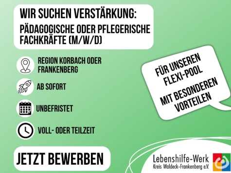 Lebenshilfe-Werk Kreis Waldeck-Frankenberg e.V. sucht Verstärkung