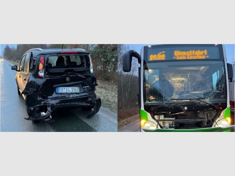 Auf der Bundesstraße 64 ereignete sich am 11.02.2026 ein Zusammenstoß zwischen einem Linienbus und einem Pkw.