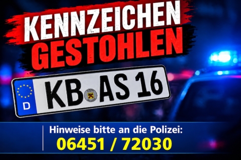 In Rosenthal wurde in der Nacht zum 24. Oktober 2026 im Bereich der Reisbergstraße und der Marburger Straße ein Autokennzeichen gestohlen.