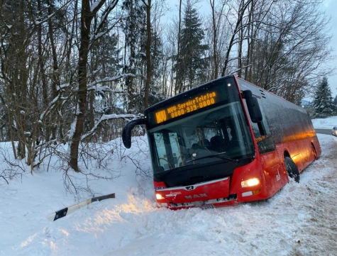 Zwischen den Lichtenfelser Ortsteilen Dalwigksthal und Rhadern verunfallte am 11. Februar 2021 ein Linienbus. 